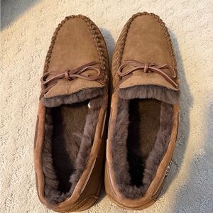 L.L. Bean Brown Suede Loafers with Fur Lining